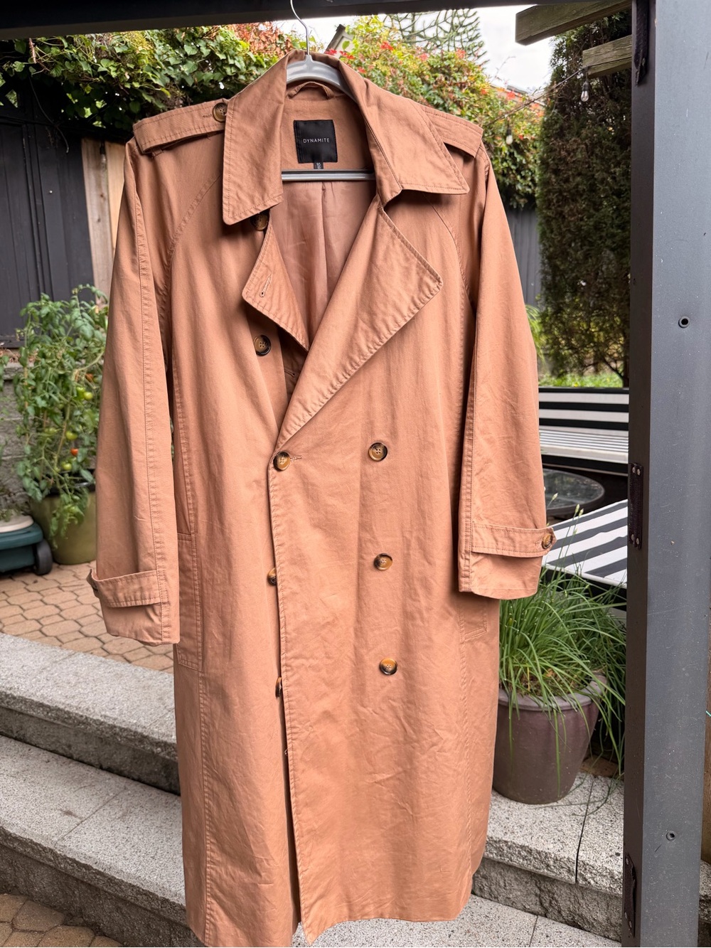 Dynamite Double-Breasted Trench Coat in Light Brown